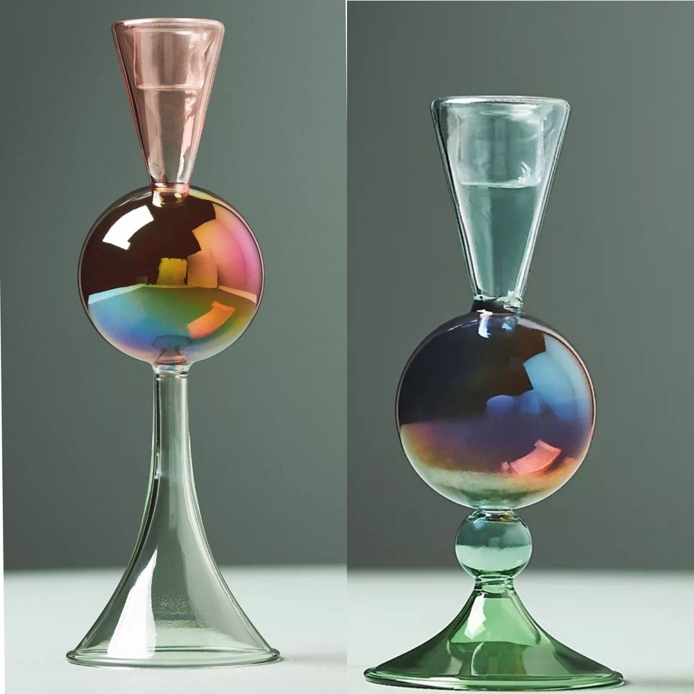 Anthropologie Mona Borosilicate Glass Candle Holders
